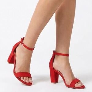 Top Moda Hannah-1 Fashion Womens 7.5 Red Ankle Strap Block High Heel Sandals